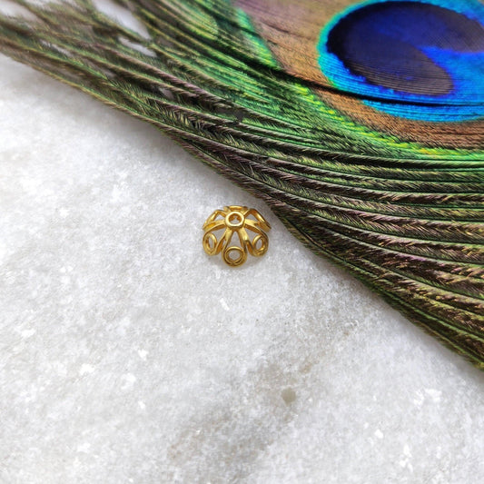 18 Carat Solid Yellow Gold-Plated Spacer Bead Cap for Jewelry Component 8mm