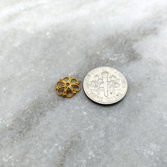 18K Solid Yellow Gold-Plated Fancy Bead Cap findings 10mm