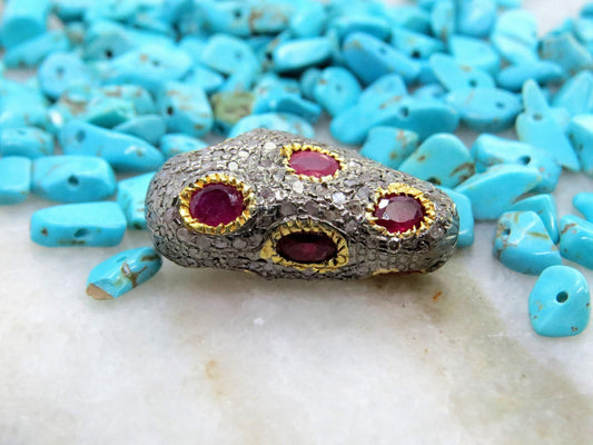 Sterling Silver Pave Diamond & Ruby Spacer Bead