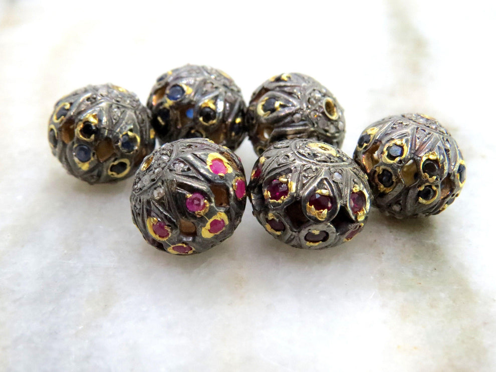 925 Sterling Silver Sapphire with Emerald & Ruby Spacer Bead