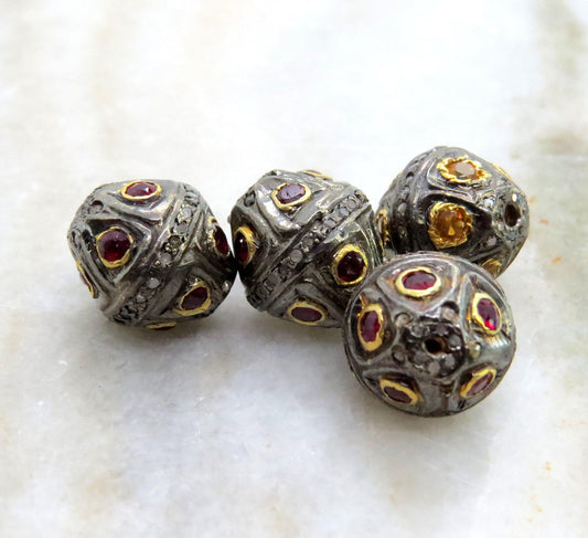925 Sterling Silver Pave Diamond with Ruby & Citrine Spacer Bead - view 3