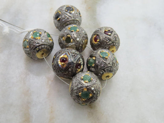 925 Sterling Silver Pave Diamond & Multi-Gemstone Spacer Beads