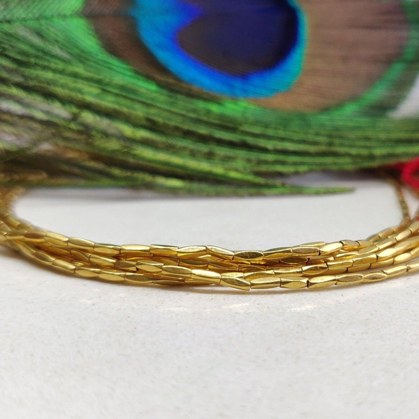 18K Yellow Gold Faceted Tube Gold Spacer Bead Components Jewelry Making Supplies Sold as 10 pcs. – Textured Finish