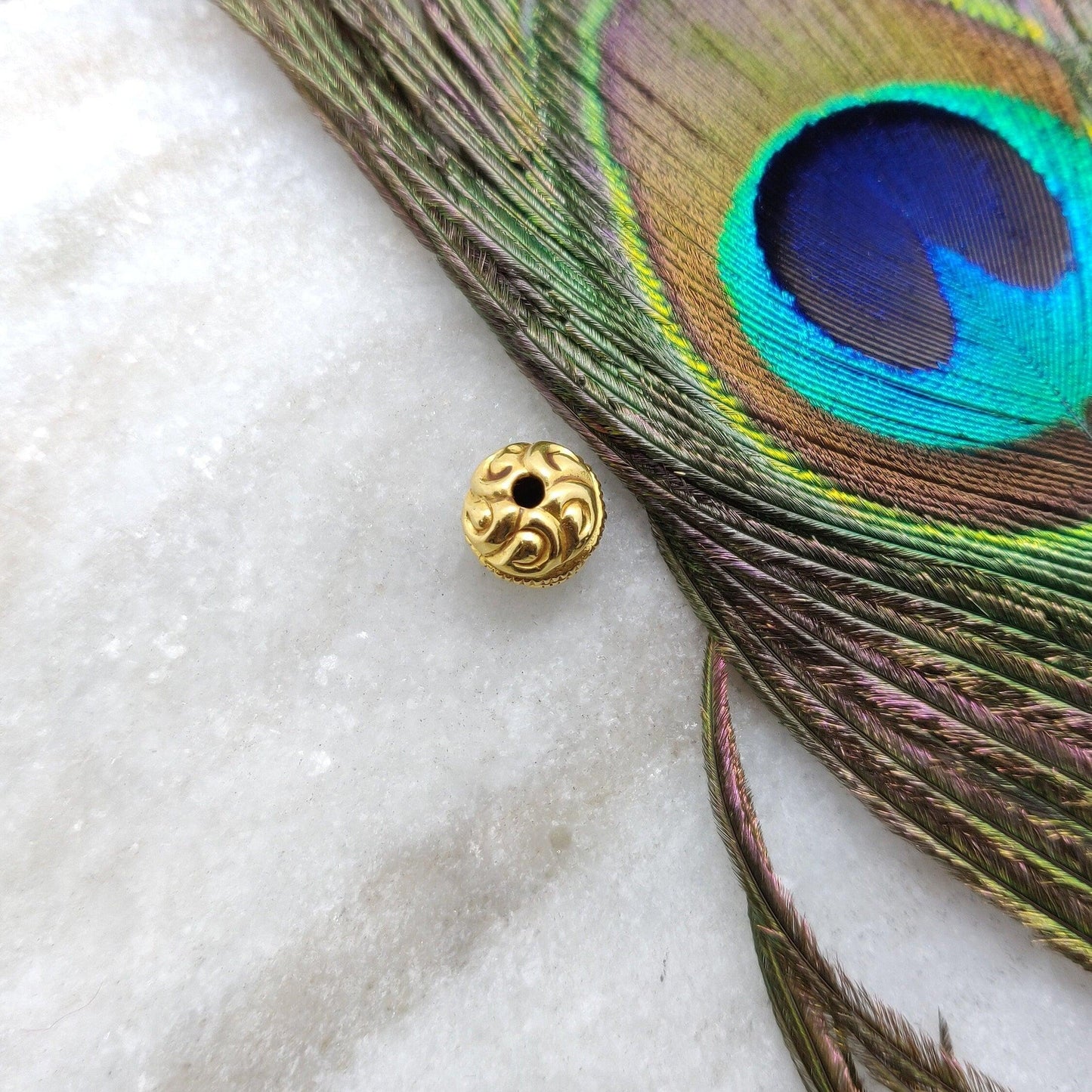 18KT Solid Yellow Gold Round Gold Spacer Bead Components 9mm Handcrafted Crafts