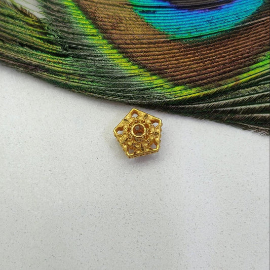 18K Solid Yellow Gold Hexagon Gold Spacer Bead Components 9x7mm