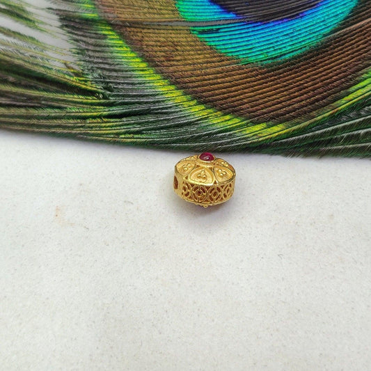 18 Carat Gold Fancy Rondelle DIY Beads With Red Stones