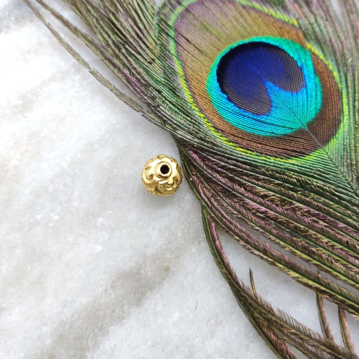 18 Karat Solid Yellow Gold Fancy Ball Gold Spacer Bead Components 10mm