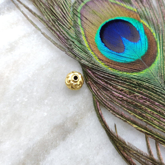 18 Karat Solid Yellow Gold Fancy Ball Gold Spacer Bead Components 10mm