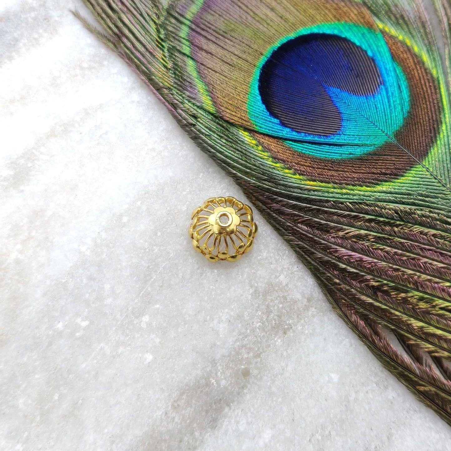 18 Karat Solid Yellow gold Flower Bead Cap Findings 8x12mm