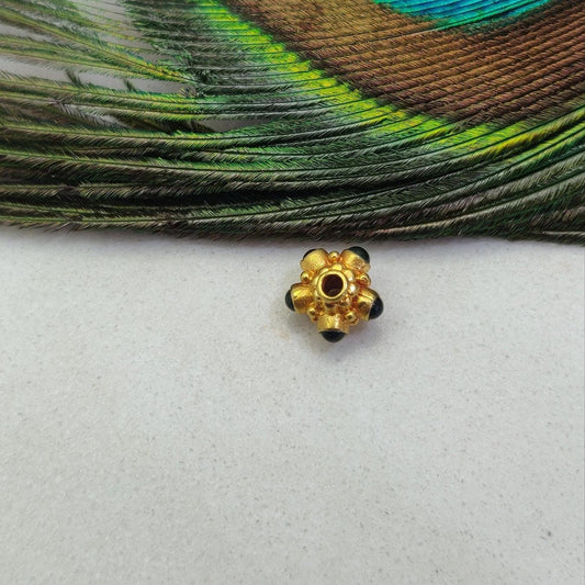 18 Karat Gold Stone Studded Wheel Spacer Beads 7mm