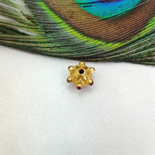 18 Karat Gold Ruby Gemstone Round Spacer Beads, Jewelry