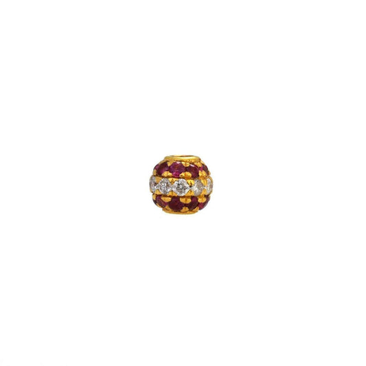 14K Solid Gold Pave Diamond Spacer Ball Beads 4mm - view 3