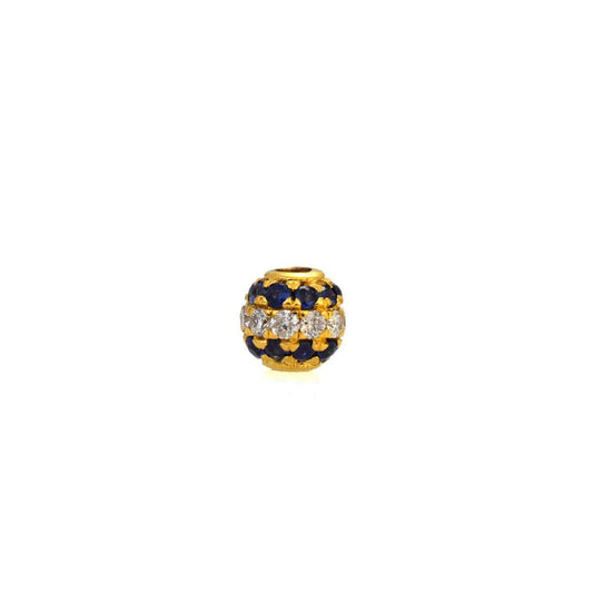 14k Solid Gold Blue Sapphire & Pave Diamond Ball Spacer Beads 4 mm