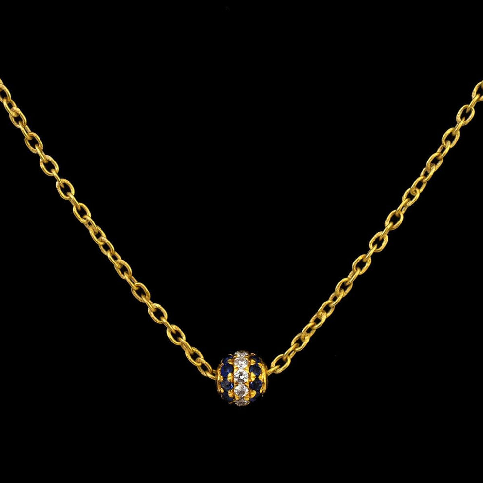 14k Solid Gold Blue Sapphire & Pave Diamond Ball Spacer Beads 4 mm