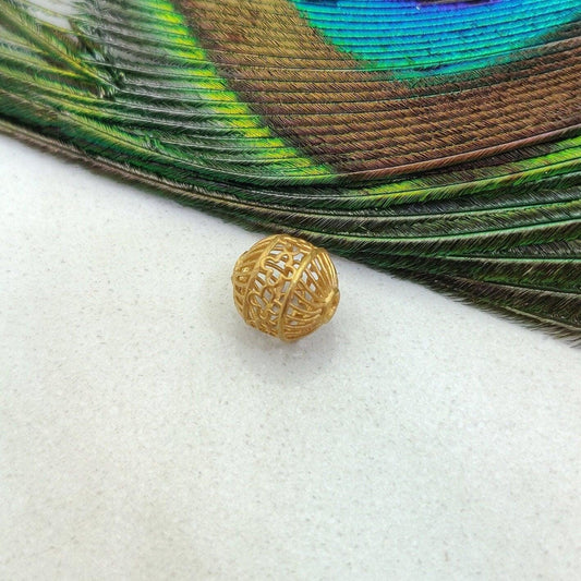 18 Karat Solid Yellow Gold Filigree Fancy Gold Spacer Bead Components 8mm
