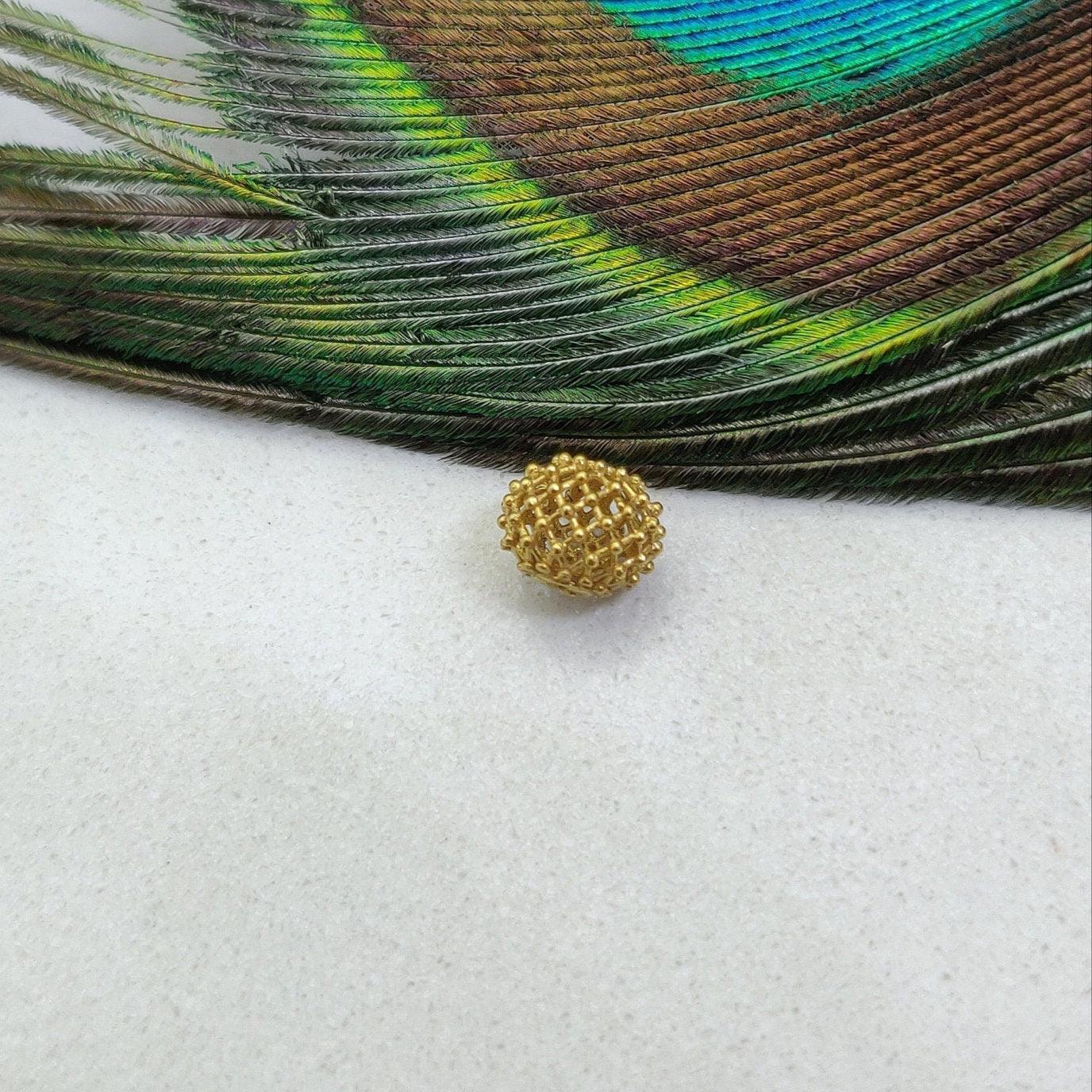 18 Solid Yellow Gold Carved Round Gold Spacer Bead Components 6x8mm