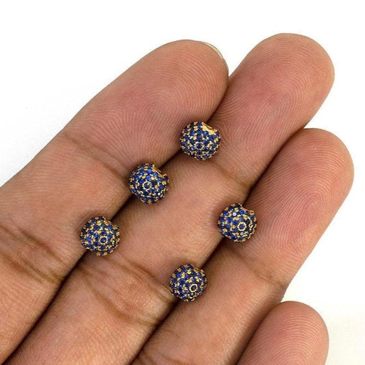 14k Solid Yellow Gold Blue Sapphire Spacer Beads