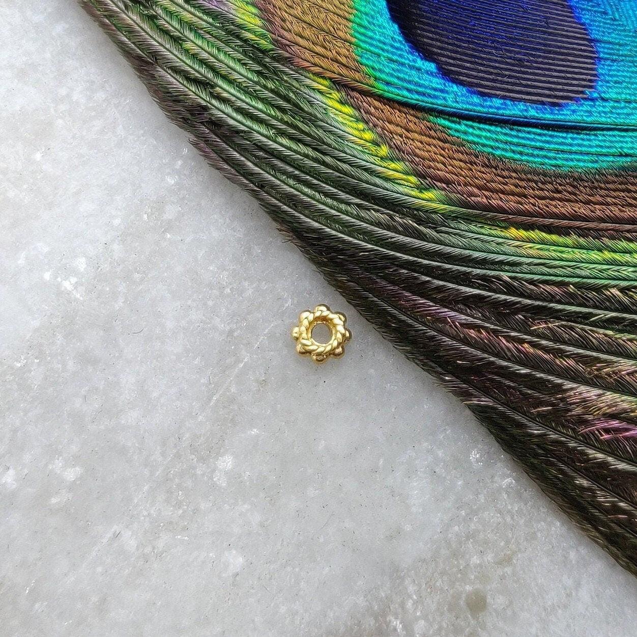 18K Yellow Gold Wheel Gold Spacer Bead Components For Jewelry Craft 4mm