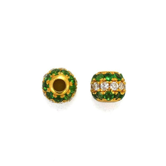 14k Solid Yellow Gold Pave Diamond & Tsavorite Spacer Beads 4 mm