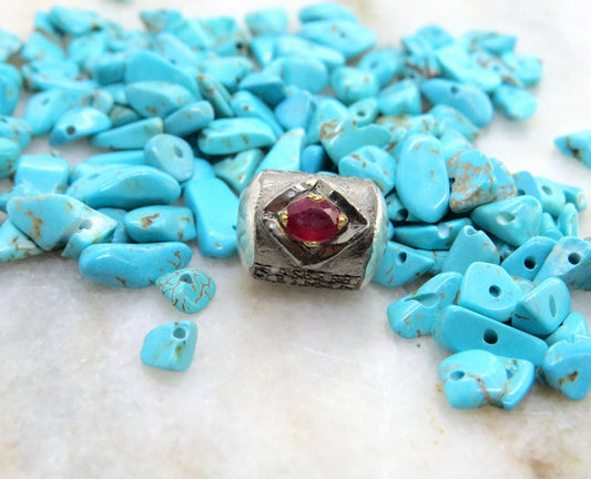 925 Sterling Silver Pave Diamond & Multi-Gemstone Tube Beads