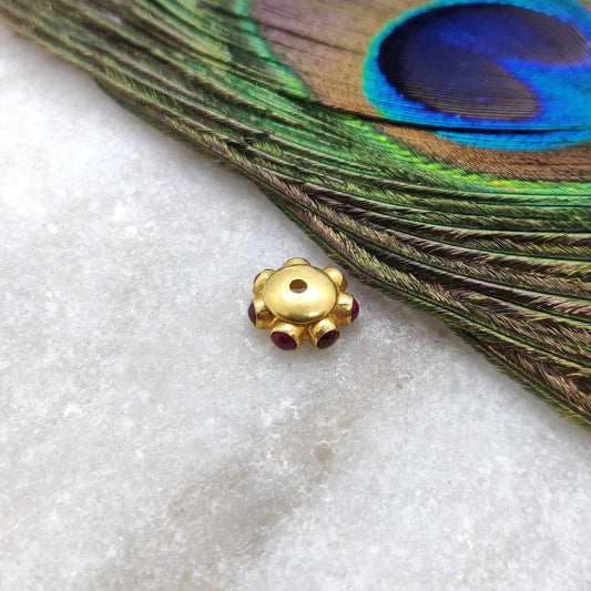 18K Gold Ruby Wheel Spacer Beads 4x10mm