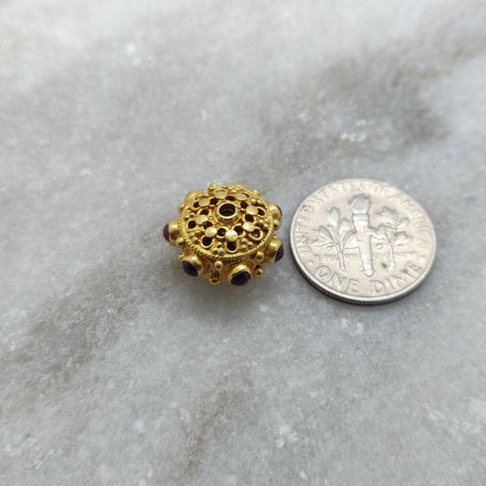 18K Gold Ruby Antique Rondelle Beads 9x14mm - view 3