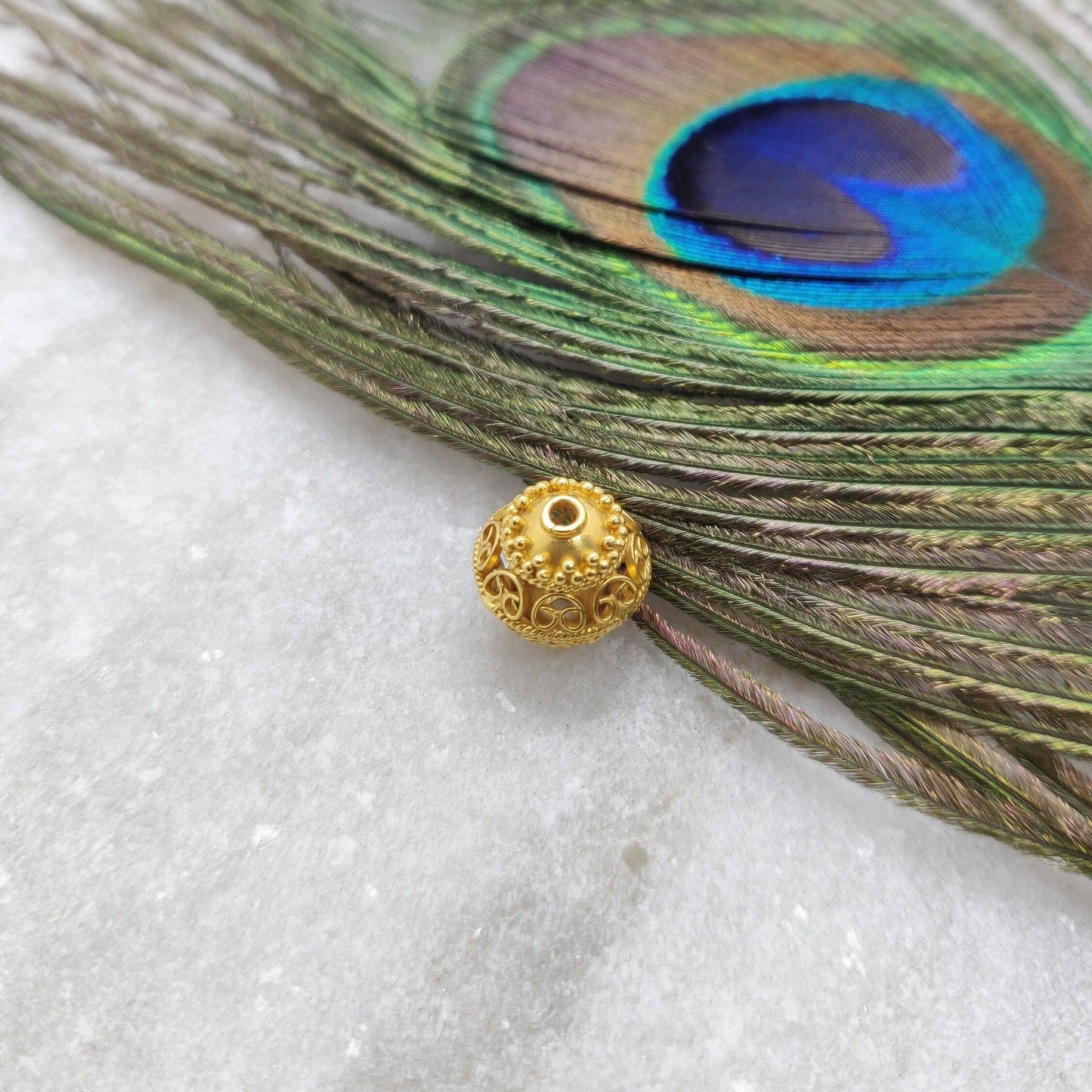 18K Solid Yellow Gold Round Ball Gold Spacer Bead Components 11x12mm