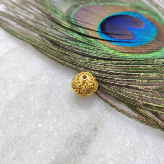 18K Solid Yellow Gold Round Ball Gold Spacer Bead Components 11x12mm