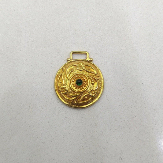 18k Solid Yellow Gold Emerald Vintage Pendant 18mm - view 3