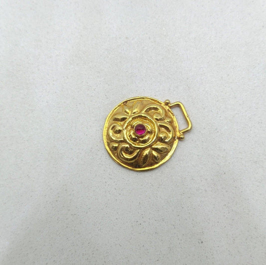 18k Solid Yellow Gold Ruby Vintage Pendant - view 3