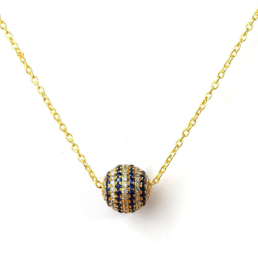 14k Solid Yellow Gold Pave Diamond & Blue Sapphire Round Beads 8mm
