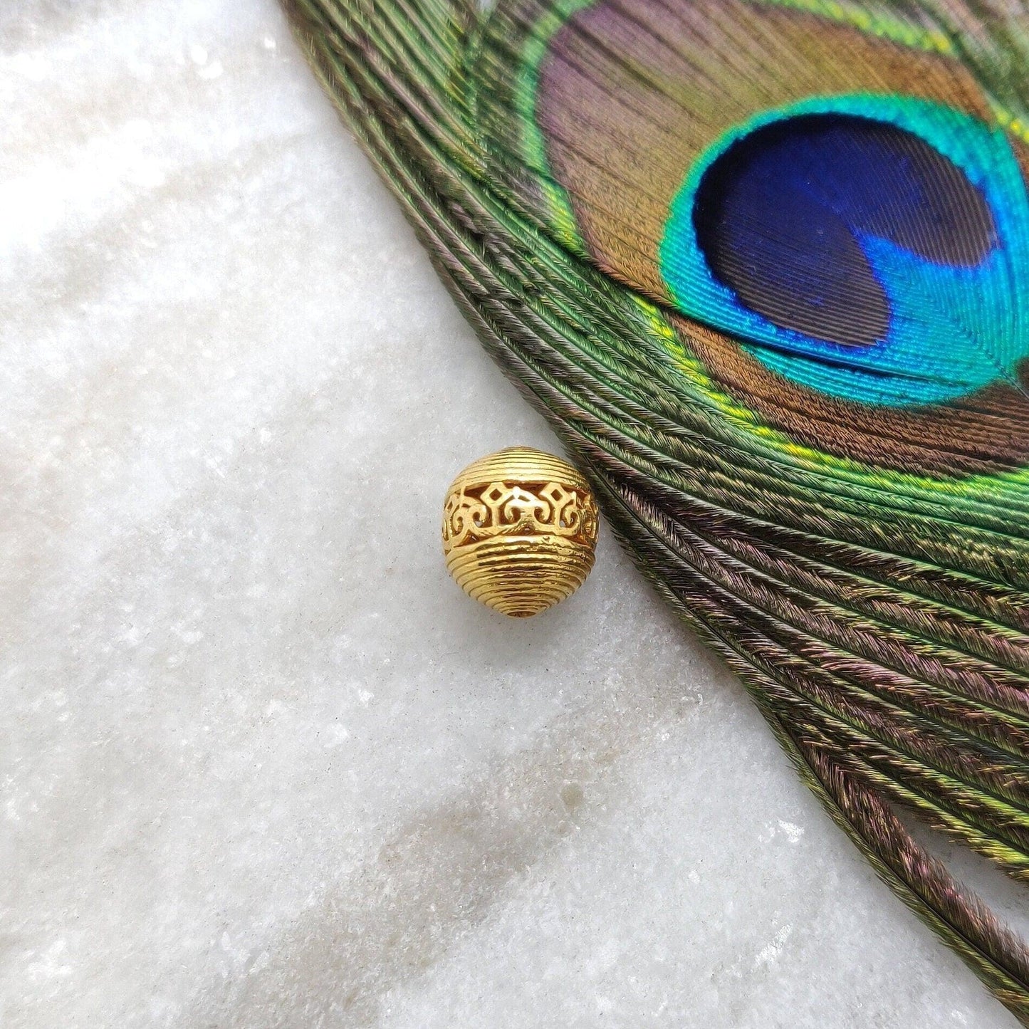 18K Solid Yellow Gold Textured Ball Beads 11mm