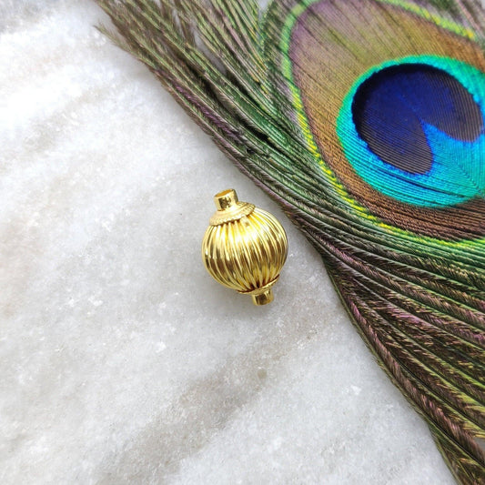 18KT Solid Yellow Gold Fancy Fluted Ball Beads 19x13.5mm