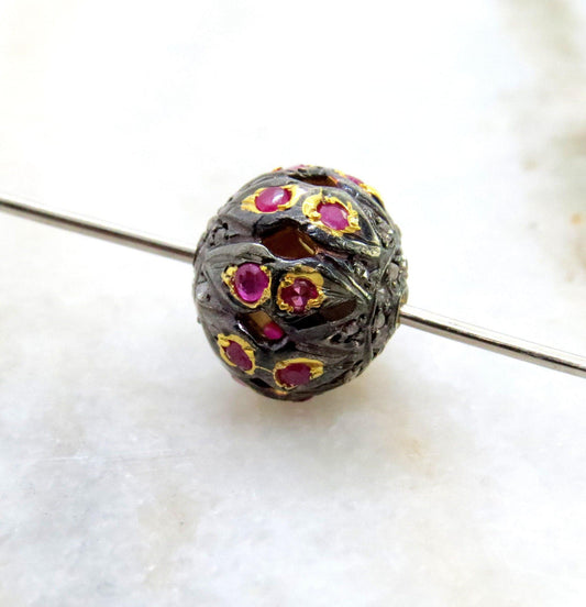 925 Sterling Silver Sapphire with Emerald & Ruby Spacer Bead