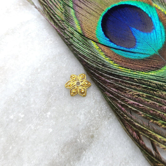 18K Yellow Gold-Plated Filigree Star Bead Cap Jewelry Finding 11mm