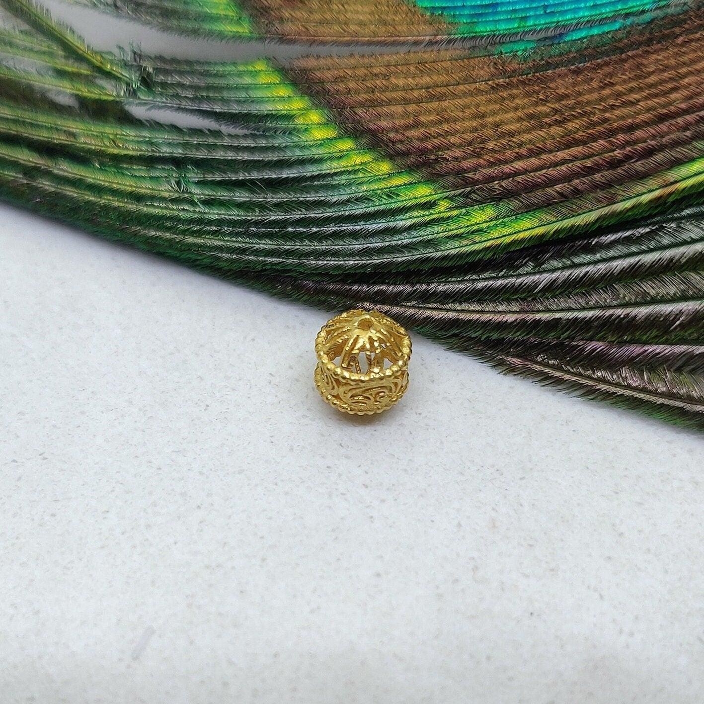 18KT Solid Yellow Gold Fancy Tube Gold Spacer Bead Components 6mm