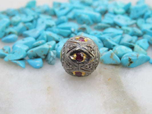 925 Sterling Silver Pave Diamond & Multi-Gemstone Spacer Beads - view 3