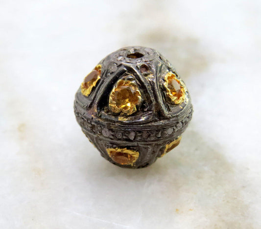 925 Sterling Silver Pave Diamond with Ruby & Citrine Spacer Bead