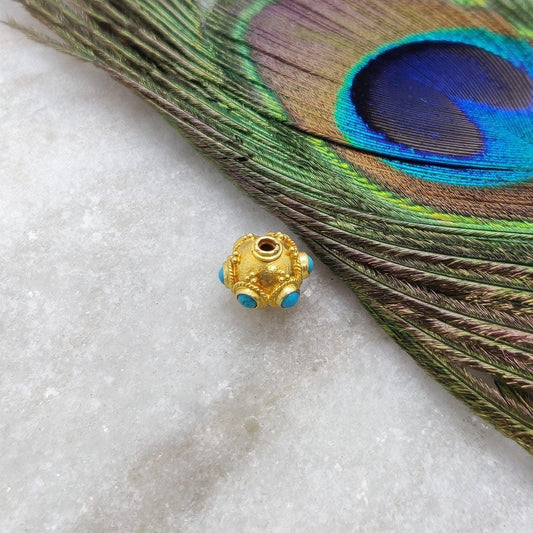 9mm 18 Carat Gold Turquoise Spacer Beads