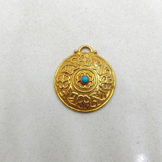 18k Solid Yellow Gold Turquoise Pendant - view 3
