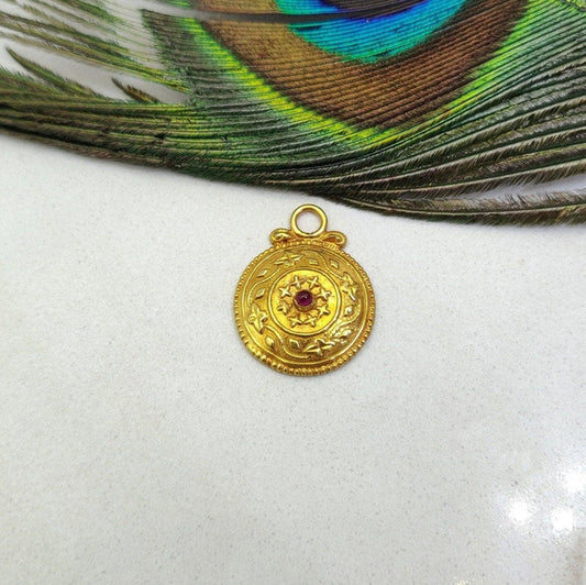 18k Solid Yellow Gold Ruby Round Pendant