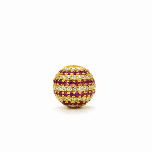 14k Solid Yellow Gold Ball Pave Diamond & Ruby Spacer Beads 8mm