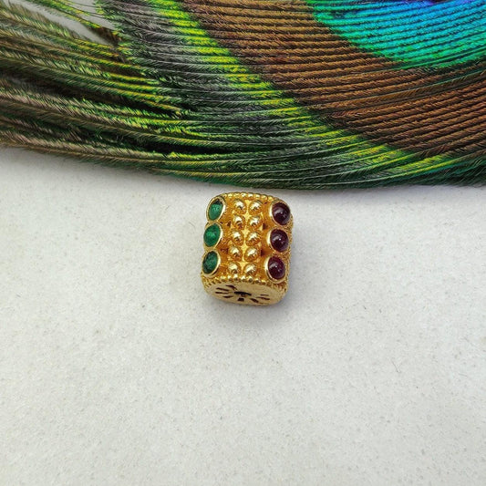18KT Gold Emerald, Ruby Drum Style Gold Spacer Bead Components Findings