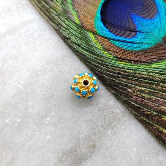 18 Karat Gold 9mm Turquoise Ball Spacer Beads