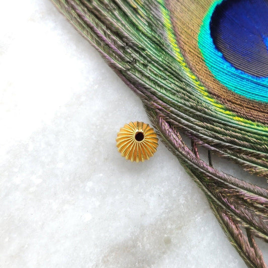 18KTT Gold Fluted Ball Spacer Beads 7x9mm