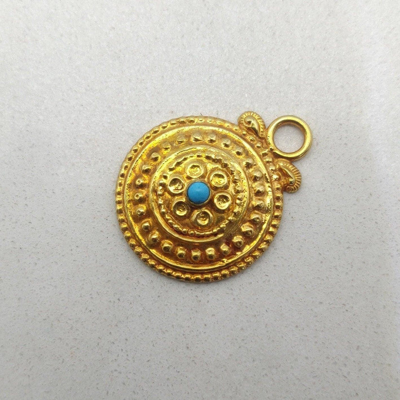 19mm 18k Gold Pendant With Turquoise Jewelry