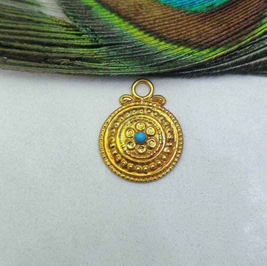 19mm 18k Gold Pendant With Turquoise Jewelry