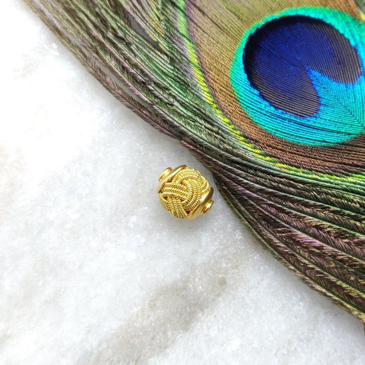 18K Solid Yellow Gold Drum Gold Spacer Bead Components 10x8.5mm