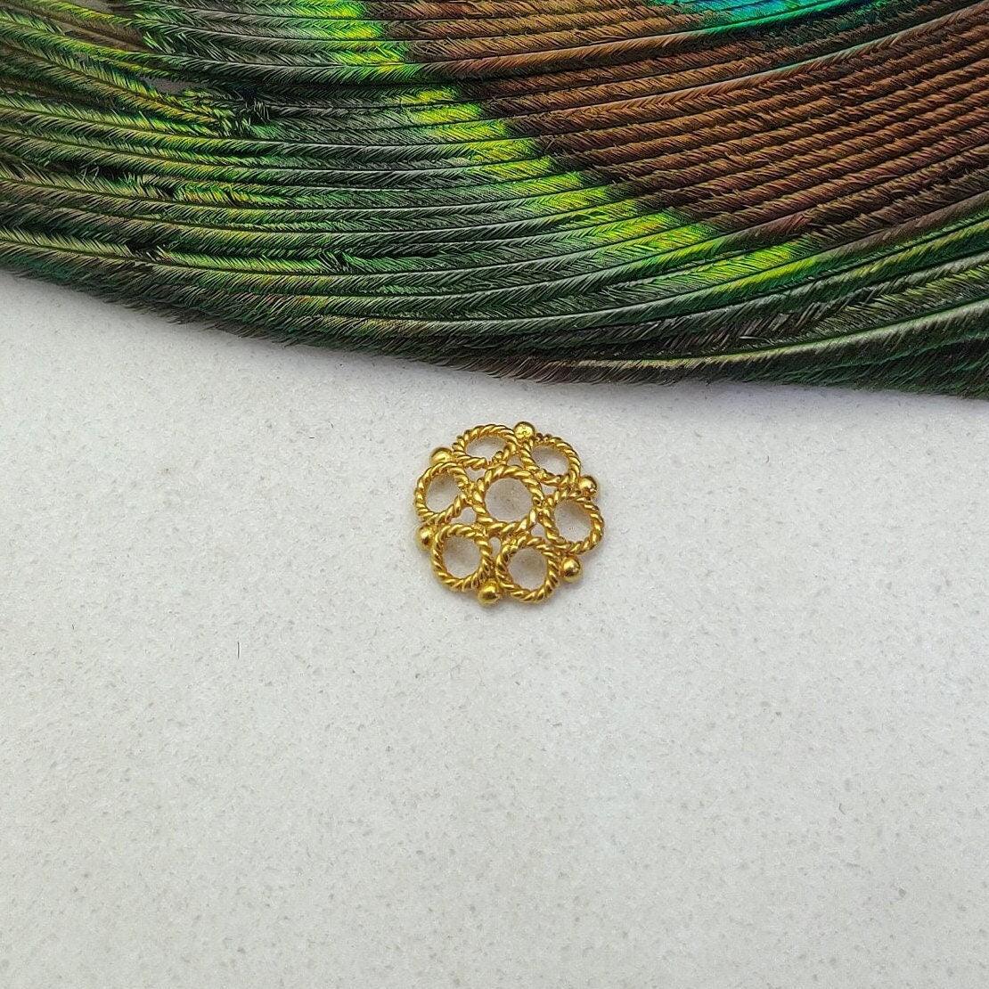 18K Gold Handmade Fancy Filigree End Bead Cap 9mm