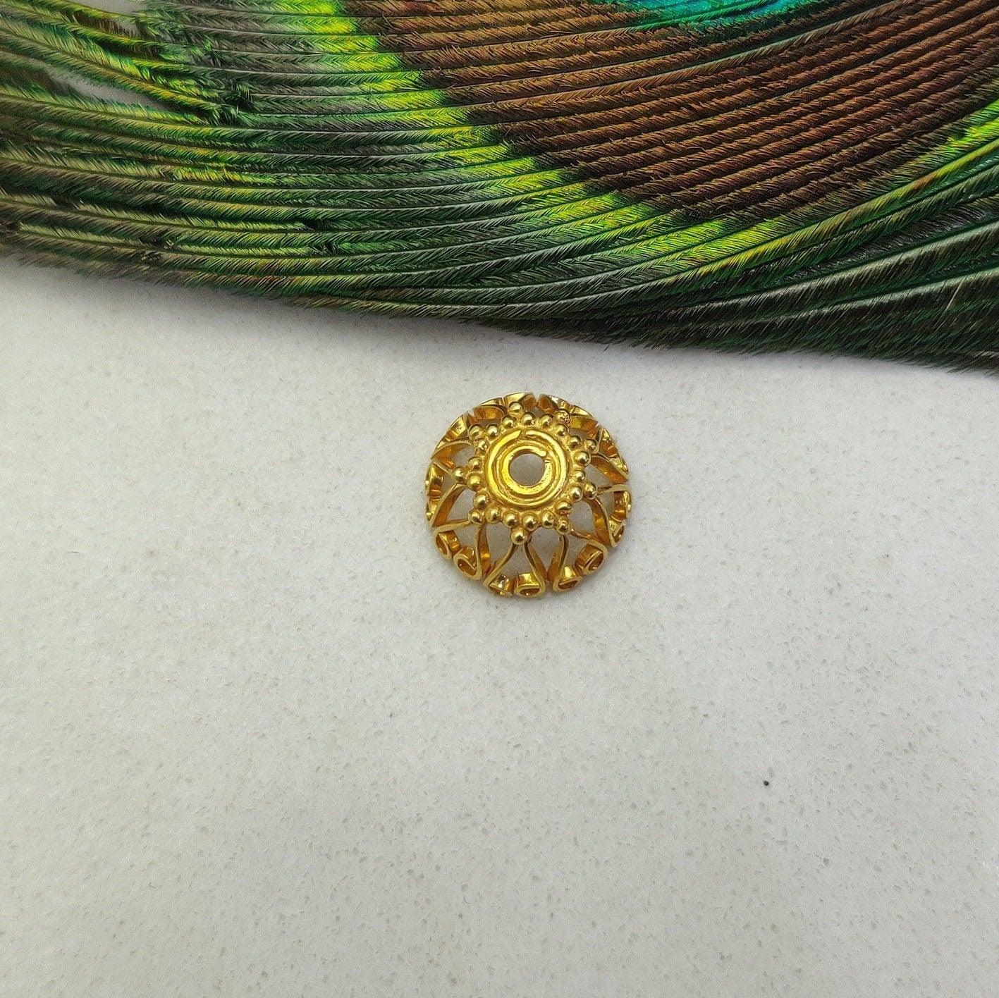 18 Carat Yellow Gold-Plated Fancy Spacer Bead Cap for Beads 11 MM